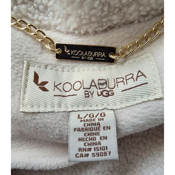 Koolaburra by UGG Ivory Sherpa Fleece Coat Jacket L Full Zip Drawstring Cozy - Picture 13 of 14